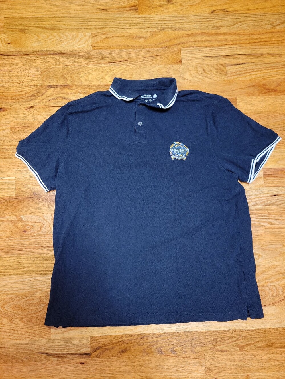 Mens Abercrombie & Fitch Vintage Crest Polo Shirt Navy Blue- XXL- Preppy